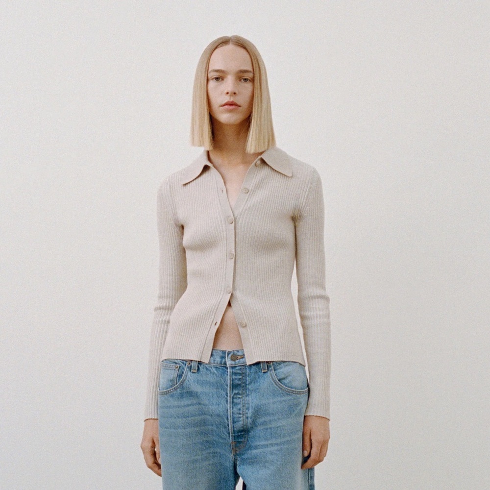 Madhappy Oatmeal Ribbed Long Sleeve Button Up